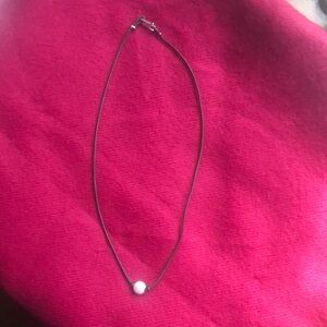 Leather Necklace with White Pearl